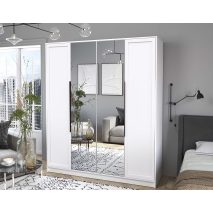 Шкаф распашной Тренд КТ-Ш4 (з) (Белый платинум ЛДСП/ Белый ЛМДФ) Ш1800 В2128 Г547